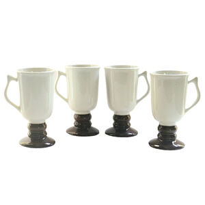 Vintage Hall Irish Coffee Pedestal Mugs Set of 4 White Brown